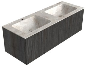 Mondiaz Kurve-dlux 130cm badmeubel shadow met 2 lades en wastafel leaf dubbel 2 kraangaten frappe