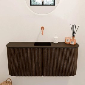 Mondiaz Joya 95cm toiletmeubel ronding links/rechts walnut met wastafel faye midden zonder kraangat urban