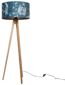 Vloerlamp tripod vintage hout met velours kap vis dessin 50cm - Tripod Classic Klassiek / Antiek, Landelijk E27 rond Binnenverlichting Lamp