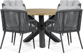 Tuinset Ronde Tuintafel 4 personen 120 cm Rope Grijs  Lifestyle Garden Furniture Tivoli/Rockville