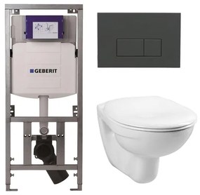 Adema Classico Toiletset - inbouwreservoir -toiletpot -basic toiletzitting - bedieningsplaat rechthoekige knoppen antraciet mat - wit 4345100/0261520/SW1102377/0701131