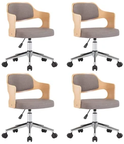 vidaXL Eetkamerstoelen 4 st draaibaar gebogen hout en stof taupe