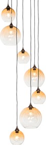 Smart hanglamp donkerbrons met amber glas 7-lichts incl. 7 Wifi A60 - Sandra