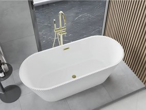 Mexen Yara vrijstaande geribbelde badkuip 170 x 75 cm, wit, overloop geborsteld goud - 52861707500-55
