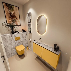 Mondiaz Ture DLux toiletmeubel 100cm ocher met wastafel glace links zonder kraangat