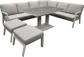 Barolo hoek dining loungeset 6 delig aluminium verstelbare tafel latte zand