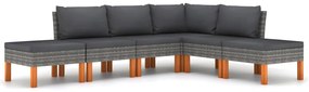 vidaXL 6-delige Loungeset met kussens poly rattan grijs