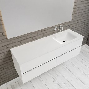 Zaro Valencia Solid Surface badmeubel 150cm mat wit zonder kraangat spoelbak rechts 4 lades