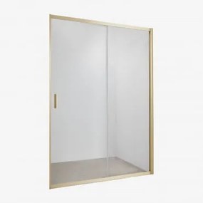 Douchewand Met Frontale Toegang En Schuifdeur, 6 Mm Gehard Glas En Aluminium Dover Transparant & 120 X 195 Cm & Geborsteld Goud - Sklum