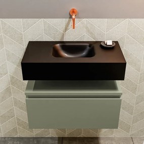 Mondiaz Andor toiletmeubel 60cm army met zwarte wastafel midden zonder kraangat