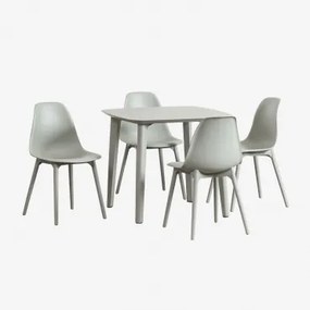 Set Van Vierkante Tuintafel 85x85 Cm En 4 Stoelen Van Polypropyleen Scand Groen – Khaki - Sklum