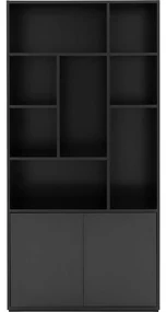 Goossens Basic Buffetkast Madrid, 2 dichte deuren 8 open vakken, zwart melamine, 94 x 191 x 45 cm, elegant chic
