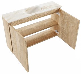 Mondiaz Ture DLux toiletmeubel 80cm washed oak met wastafel ostra midden met kraangat