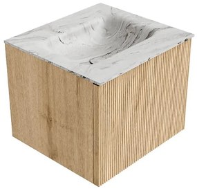 Mondiaz Kurve-dlux 50cm badmeubel oak met 1 lade en wastafel grunne midden zonder kraangat glace