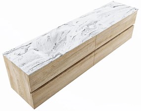 Mondiaz Vica DLux badmeubel 200cm washed oak 4 lades met wastafel glace links zonder kraangat