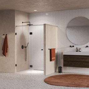 Brauer Void Carving profielloze nisdeur 130cm met draaideur 60cm aan glas gunmetal geborsteld PVD
