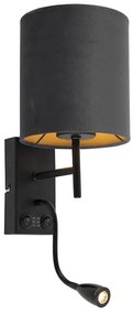 Smart wandlamp met dimmer zwart met velours donkergrijze kap incl. Wifi A60 - Stacca Modern E27 cilinder / rond Binnenverlichting Lamp