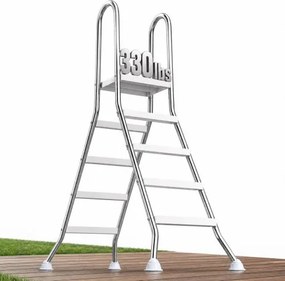 VEVOR roestvrijstalen zwembadladder, draagvermogen 150 kg, A-frame instapladder, veiligheidsladder voor bovengrondse zwembaden met een diepte van 125 cm, instaphulp met 3 antislip treden en platform, zilverkleurig
