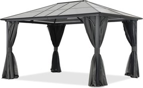 Modern tuinhuisje Santiago 3x4m met Garden Point antraciet gordijnen