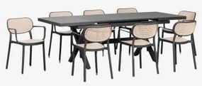 Uitschuifbare Rechthoekige Tafel 180-240x90 Cm Van Aluminium Karena En 8 Stapelbare Tuinstoelen Met Armleuningen Omara Grijs – Grafiet - Sklum
