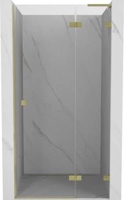 Mexen Lunar L douchedeur scharnierend rechts 80 cm, transparant, geborsteld goud - 834L-080-000-55-00-P