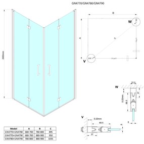Gelco Loro douchecabine met vouwdeuren 70x90cm chroom