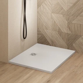 Saniclear Lino douchebak 80x80cm met stone finish wit