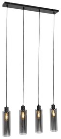 Moderne hanglamp zwart met smoke glas 4-lichts - Stavelot