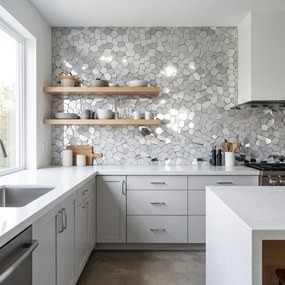 Zelfklevende Mozaïektegels Metaal | Polygoon Zilver | 30×26,2 cm | Keuken, Bad &amp; WC