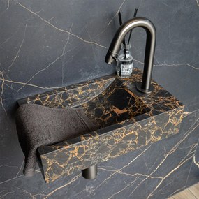 Saniclear Athens Portoro Gold fonteinset met gebogen kraan in gunmetal