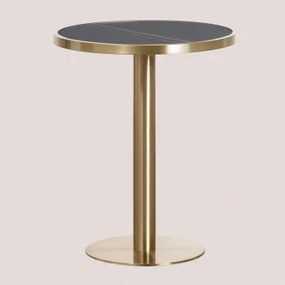Ronde Bartafel Ø60 Cm In Gres Xiren Zwart - Geborsteld Goud - Sklum