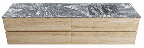 Mondiaz Vica DLux badmeubel 200cm washed oak 4 lades met wastafel lava rechts zonder kraangat