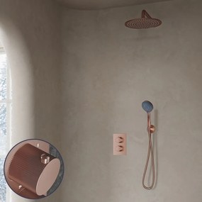 Saniclear Copper Stripes inbouw regendouche met 20cm hoofddouche, muurarm en 3 standen handdouche geborsteld koper