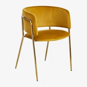 Set Van 4 Nalon Fluwelen Eetkamerstoelen Mostaza & Goud - Sklum