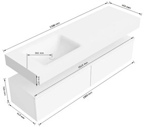 Zaro Alan badmeubel 150cm sand met 2 lades en vrijhangende wastafel links met kraangat wit mat