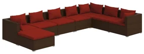 vidaXL 8-delige Loungeset met kussens poly rattan bruin