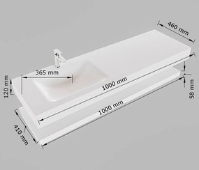 Mondiaz Alan DLux planchet 100cm met wastafel rechts zonder kraangat opalo