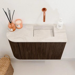 Mondiaz Joya DLux 60cm toiletmeubel ronding links walnut met wastafel faye rechts zonder kraangat ostra