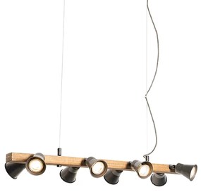 Eettafel / Eetkamer Landelijke hanglamp zwart met hout 8-lichts - Jelle Landelijk GU10 Binnenverlichting Lamp