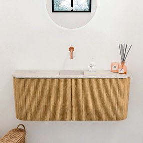 Mondiaz Joya DLux 105cm toiletmeubel ronding links/rechts oak met wastafel faye midden zonder kraangat ostra