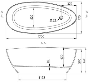 Gelco Elipsie vrijstaand bad wit glans mineraalmarmer 170x80cm