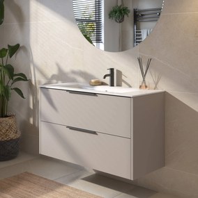 Saqu Lima badmeubel incl. glans witte keramische wastafel 100x46x61cm mat greige – mat zwarte greep