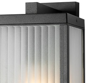 Buiten wandlantaarn zwart met ribbel glas en schemersensor - Charlois Modern E27 IP44 Buitenverlichting