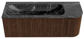 Mondiaz Kurve-dlux 125cm badmeubel ronding rechts walnut met 1 lade en deur en wastafel big medium kraangat links lava