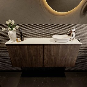 Mondiaz Fowy toiletmeubel 120cm dark brown met witte waskom rechts en kraangat