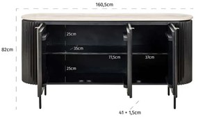 Richmond Interiors Hampton Ribbelhout Dressoir Met Travertin Blad - 160.5x40x82cm.