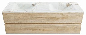 Mondiaz Vica DLux badmeubel 150cm washed oak 2 lades met wastafel frappe dubbel 2 kraangaten