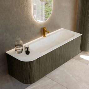 Mondiaz Kurve-dlux 135cm badmeubel ronding links shadow met 1 lade en deur en wastafel big medium kraangat rechts opalo