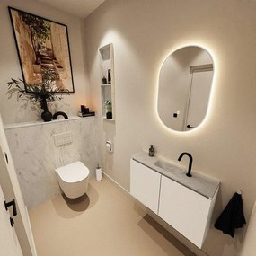 MONDIAZ TURE-DLUX 80cm toiletmeubel Talc. EDEN wastafel Opalo positie midden. Met 1 kraangat. TUREDX80TALM1OPA