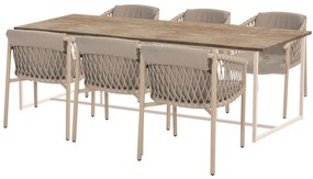 4 Seasons Outdoor Allora tuinset latte met Quatro tafel met Robusto teak blad 220 x 95 cm * Sale *  Tuinset    beige weerbestendig